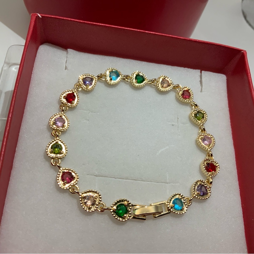 Gold Plated Elegant Multicolor Heart Tennis Bracelet - Mother’s Gift